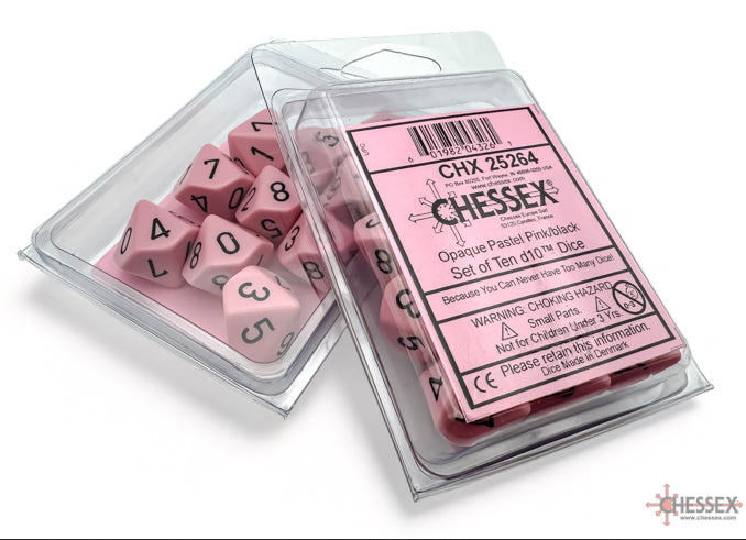 Opaque: Pastel Pink/black Set of Ten d10s