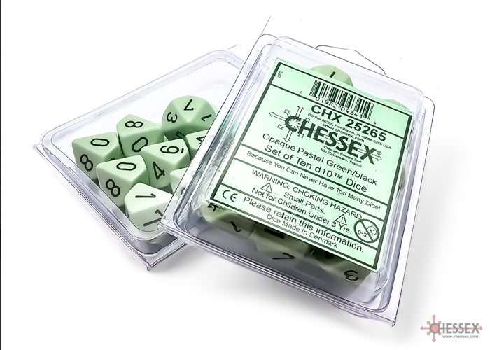 Opaque: Pastel Green/black Set of Ten d10s