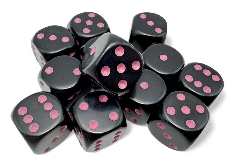 Opaque: Black/pink 16mm D6 Dice Block (12)