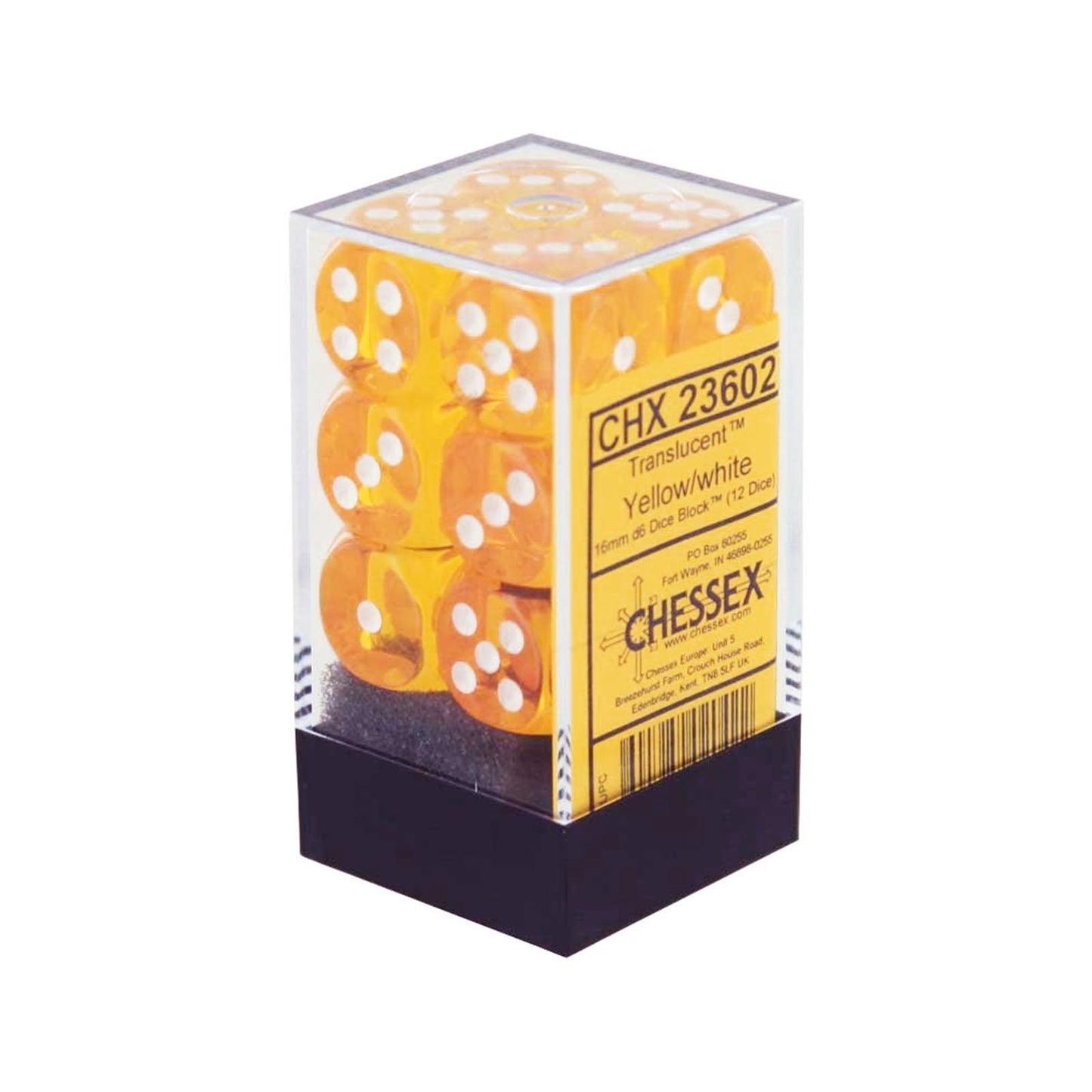 Translucent: Yellow/White 16mm D6 Dice Block (12)