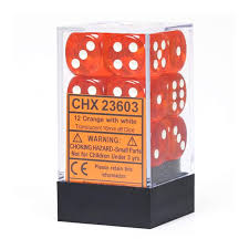 Translucent: Orange/White 16mm D6 Dice Block (12)