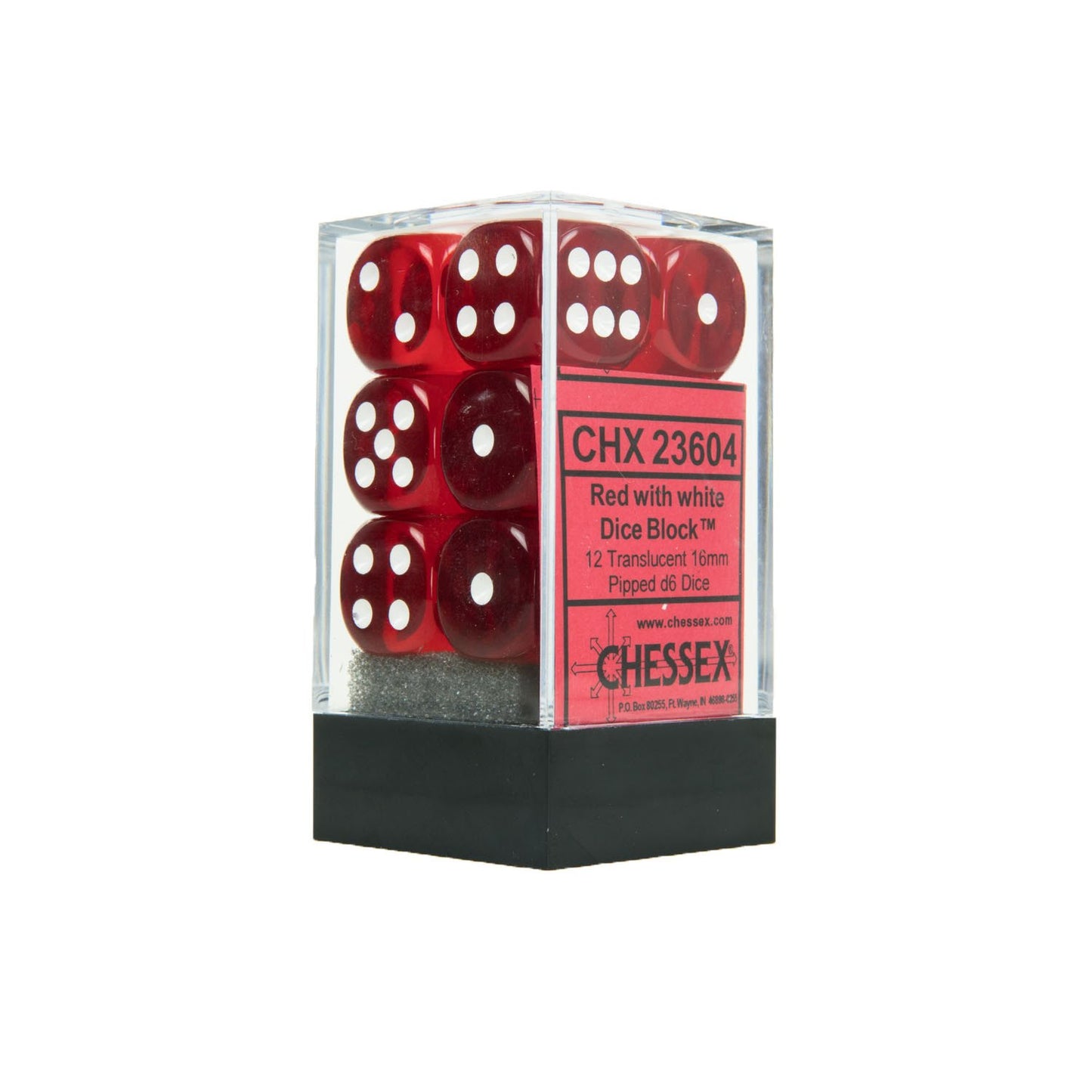 Translucent: Red/White 16mm D6 Dice Block (12)