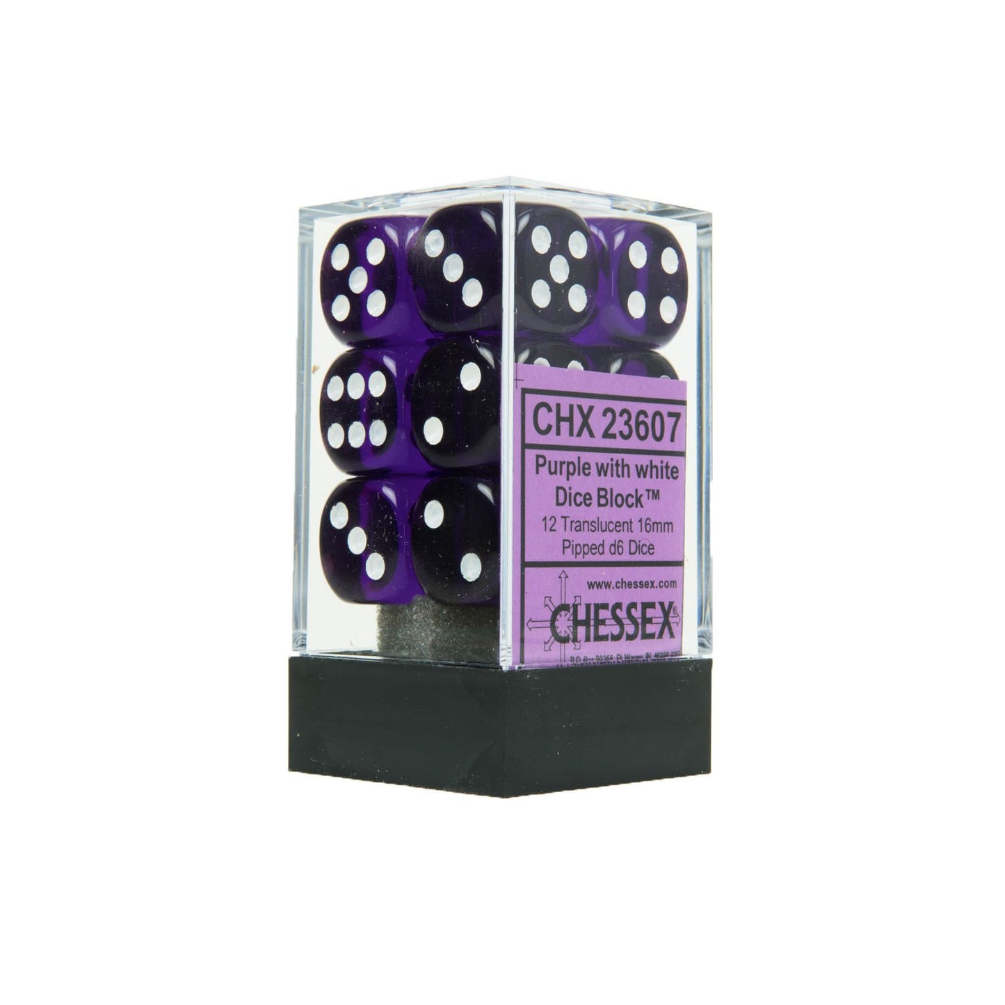 Translucent: Purple/White 16mm D6 Dice Block (12)