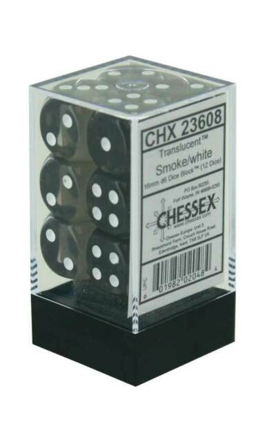 Translucent: Smoke/White 16mm D6 Dice Block (12)