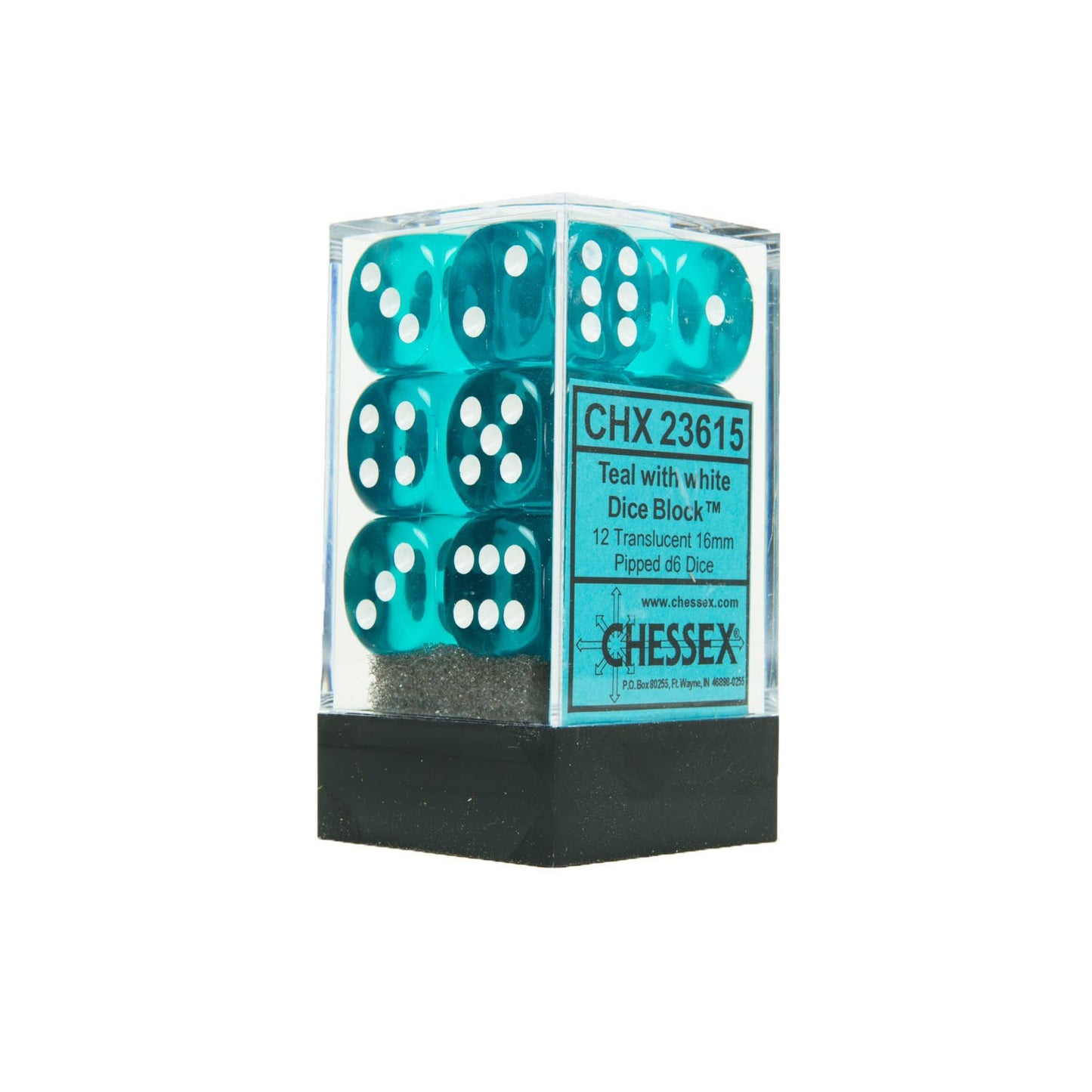 Translucent: Teal/White 16mm D6 Dice Block (12)