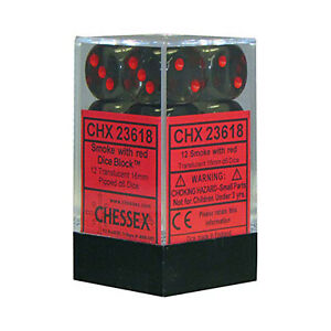 Translucent: Smoke/Red 16mm D6 Dice Block (12)