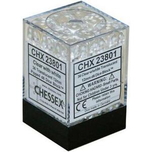Translucent: Clear/White 12mm D6 Dice Block (36)