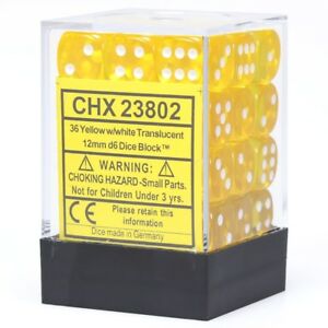 Translucent: Yellow/White 12mm D6 Dice Block (36)