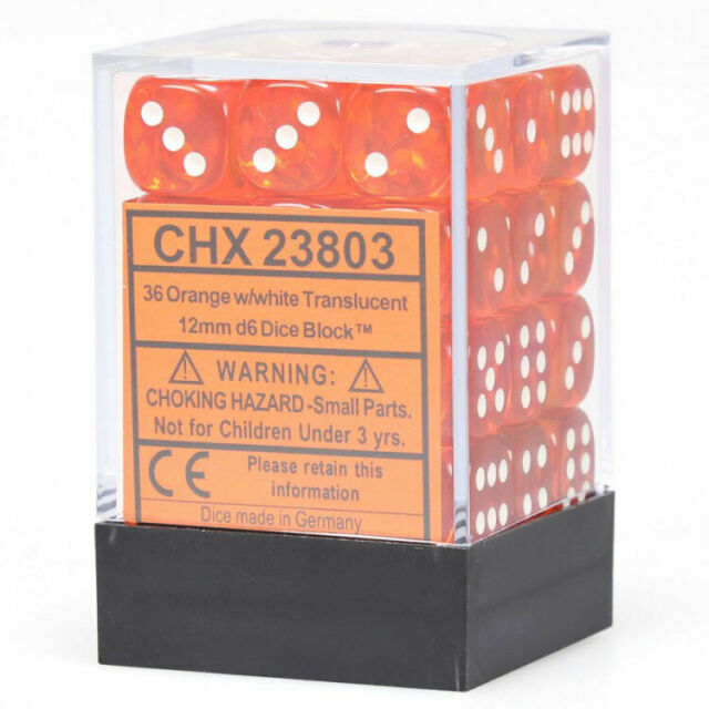 Translucent: Orange/White 12mm D6 Dice Block (36)