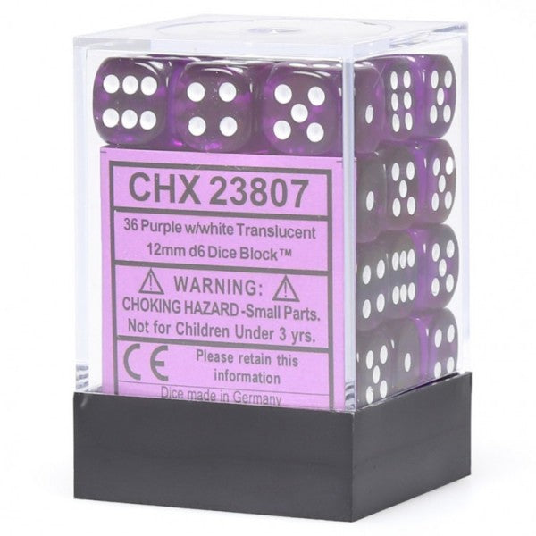Translucent: Purple/White 12mm D6 Dice Block (36)