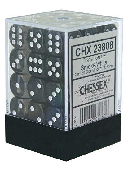 Translucent: Smoke/White 12mm D6 Dice Block (36)