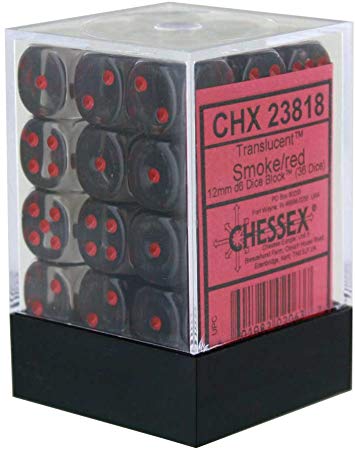 Translucent: Smoke/Red 12mm D6 Dice Block (36)