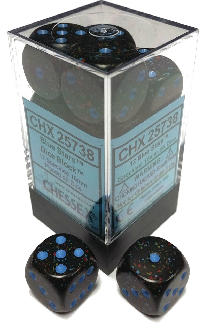 Speckled: Blue Stars 16mm D6 Dice Block (12)