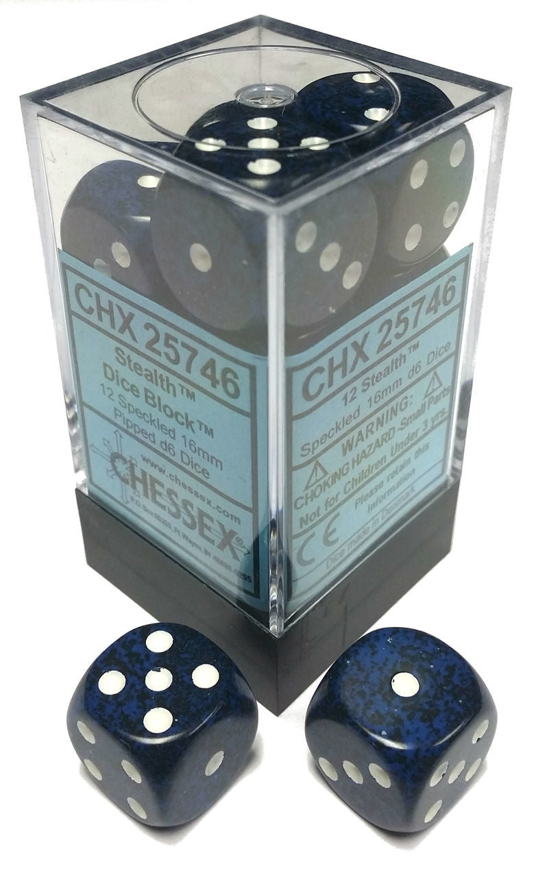 Speckled: Stealth 16mm D6 Dice Block (12)