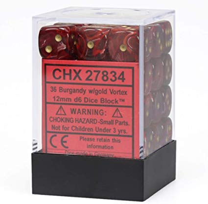 Vortex: Burgundy/Gold 12mm D6 Dice Block (36)