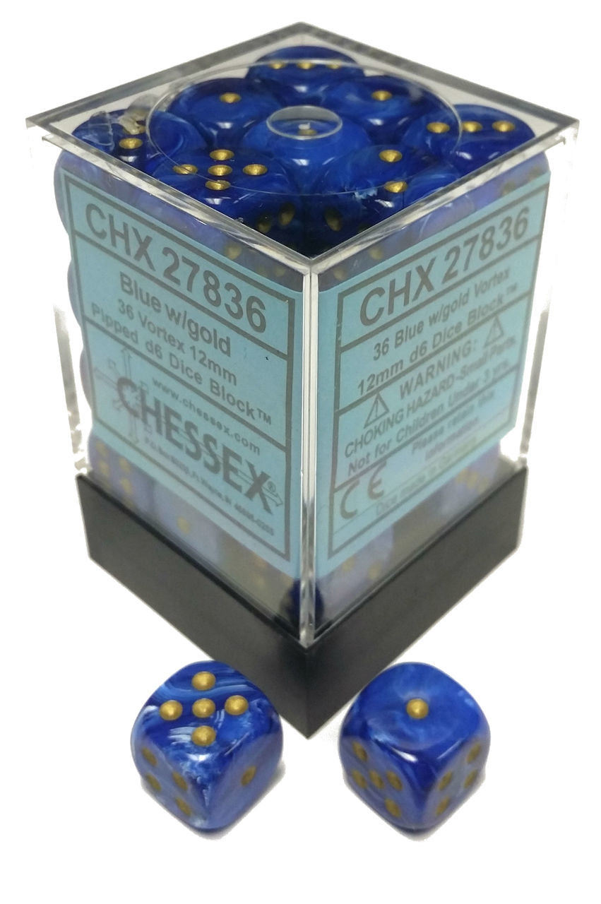 Vortex: Blue/Gold 12mm D6 Dice Block (36)