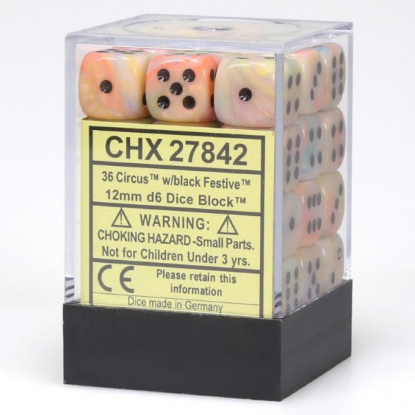 Festive: Circus/Black 12mm D6 Dice Block (36)