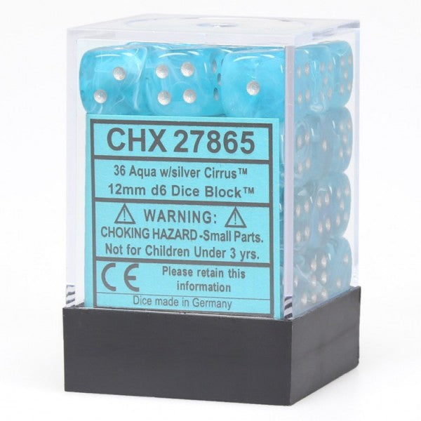 Cirrus: Aqua/Silver 12mm D6 Dice Block (36)
