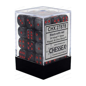 Velvet: Black/Red 12mm D6 Dice Block (36)
