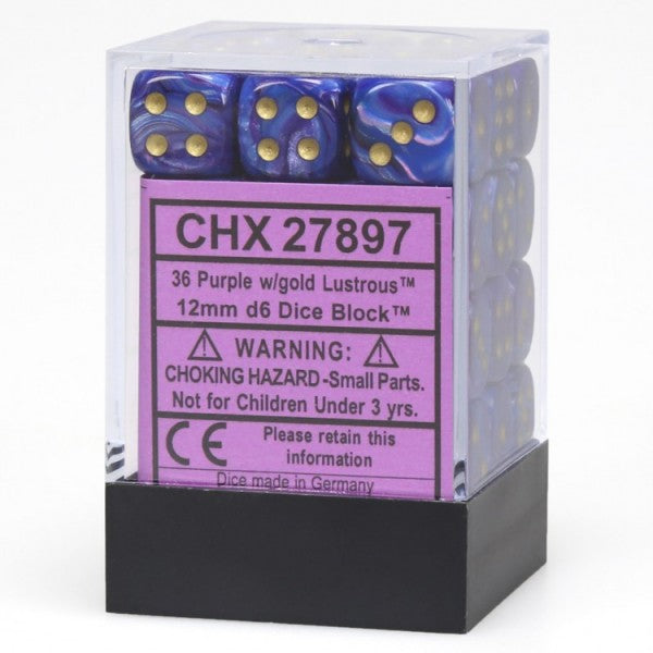 Lustrous: Purple/Gold 12mm D6 Dice Block (36)
