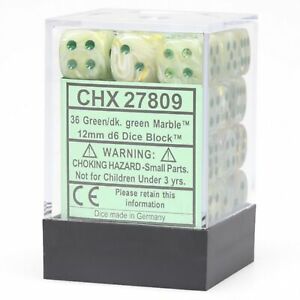 Marble: Green/Dark Green 12mm D6 Dice Block (36)