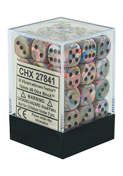 Festive: Vibrant/Brown 12mm D6 Dice Block (36)