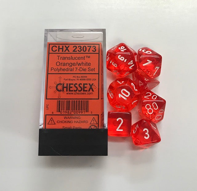 Translucent: Orange/White Polyhedral 7-Die Set