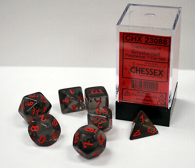 Translucent: Smoke/Red Polyhedral 7-Die Set