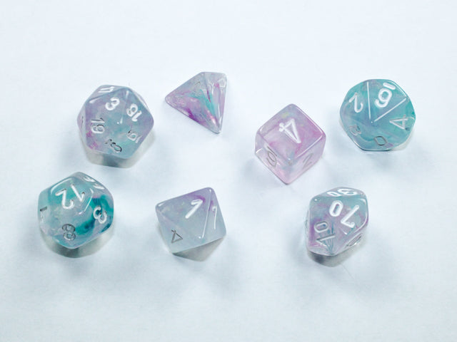 Nebula: Wisteria/white Mini-Polyhedral 7-Die set