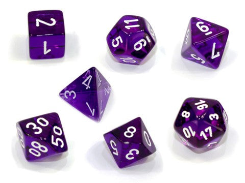 Translucent: Purple/white Mini-Polyhedral 7-Die Set