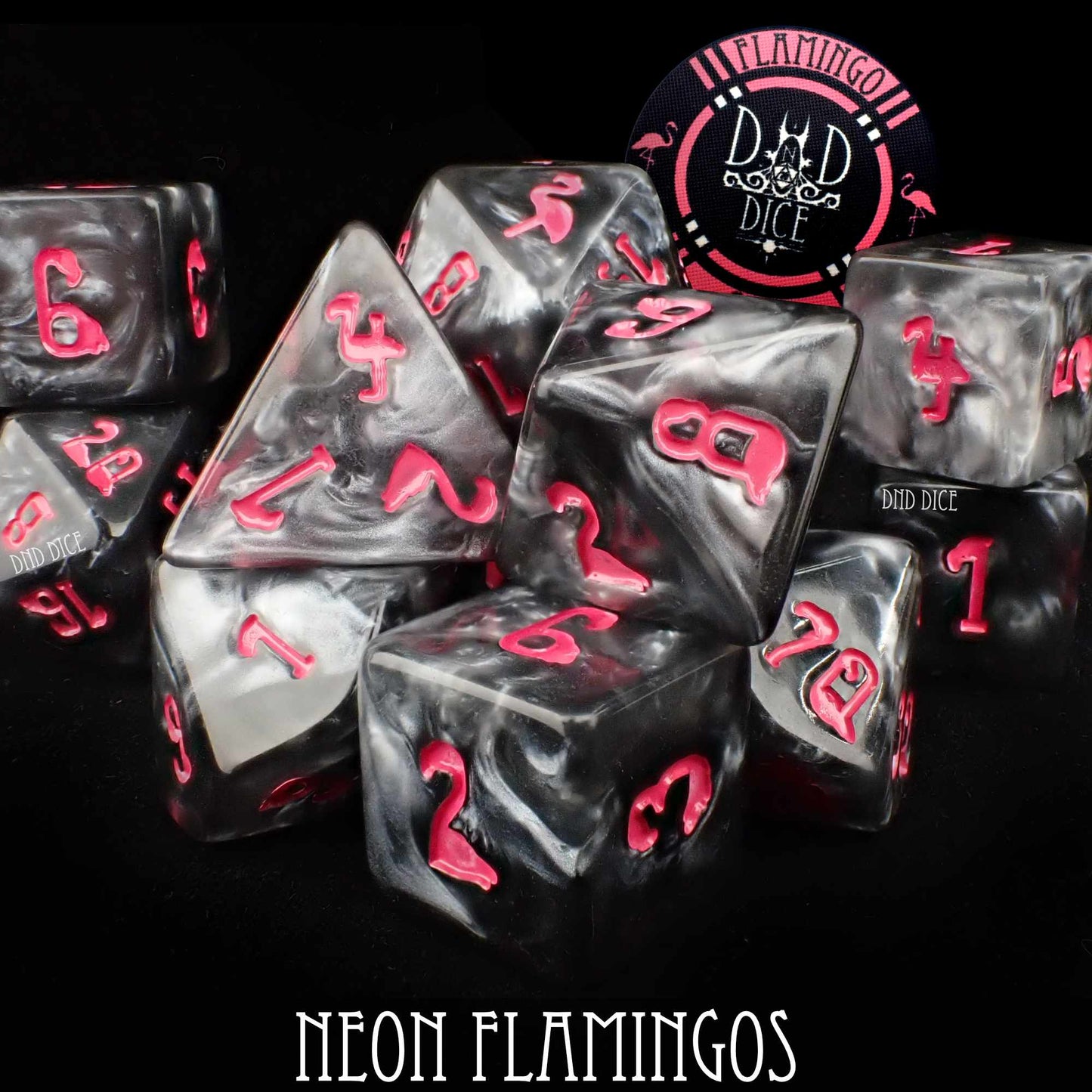 Neon Flamingos - 11 Dice Set