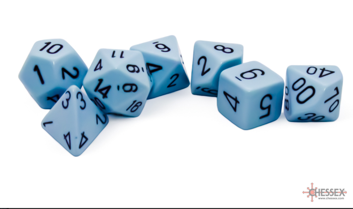 Opaque: Pastel Blue/black polyhedral 7-Die Set