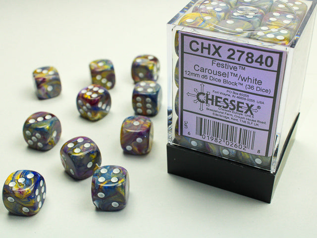 Festive: Carousel/White 12mm D6 Dice Block (36)