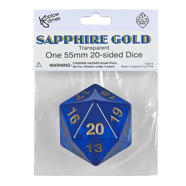 55mm Sapphire Gold Transparent Countdown D20