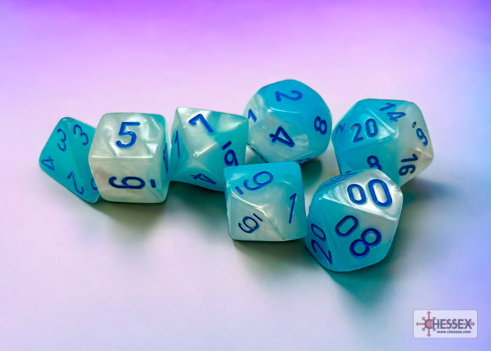 Gemini: Pearl Turquoise-White/Blue Luminary Polyhedral 7-Die Set