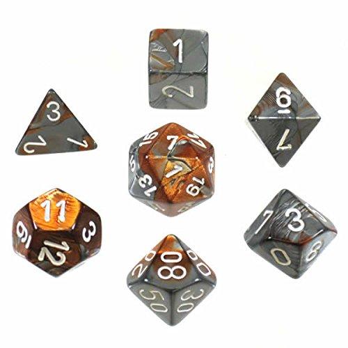 Gemini: Copper-Steel/White Polyhedral 7-Die Set