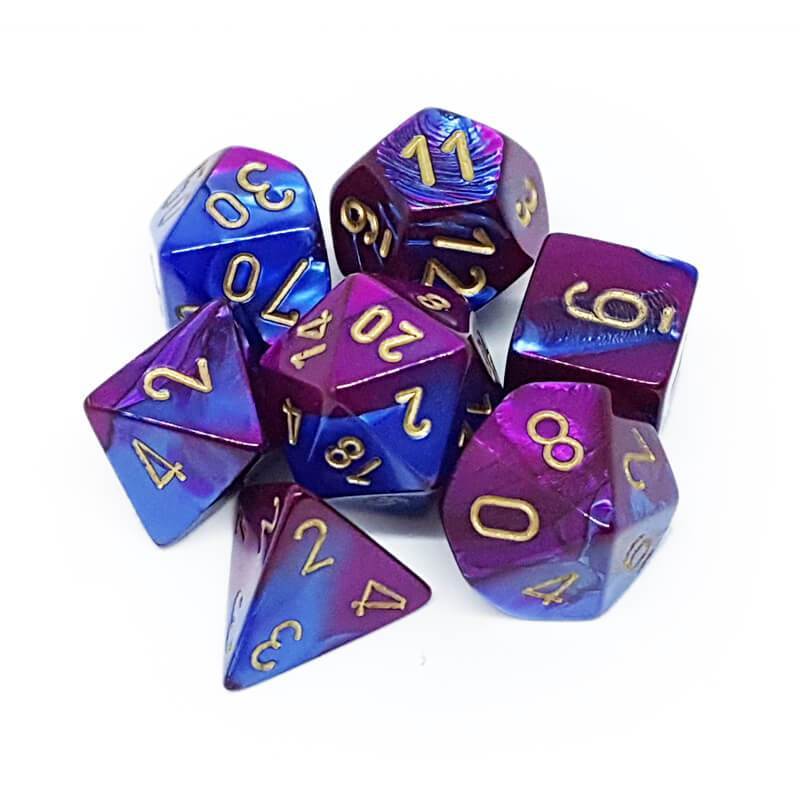 Gemini: Blue Purple/Gold Polyhedral 7-Die Set