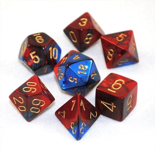 Gemini: Blue Red/Gold Polyhedral 7-Die Set