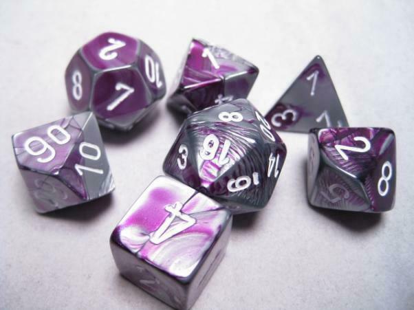Gemini: Purple Steel/White Polyhedral 7-Die Set