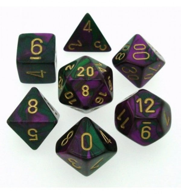 Gemini: Green Purple/Gold Polyhedral 7-Die Set