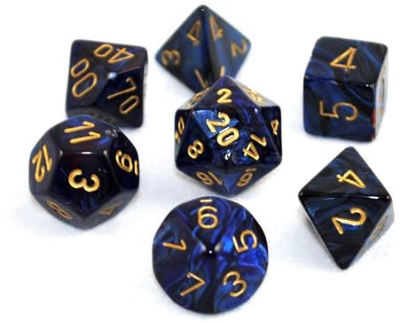 Gemini: Black Blue/Gold Polyhedral 7-Die Set