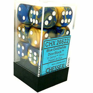 Gemini: Blue Gold/White 16mm D6 Dice Block (12)