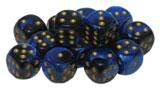 Gemini: Black Blue Gold/Black 16mm D6 Dice Block (12)