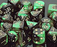 Gemini: Black Green/Gold 16mm D6 Dice Block (12)