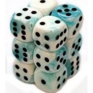 Gemini: White Teal/Black 16mm D6 Dice Block (12)