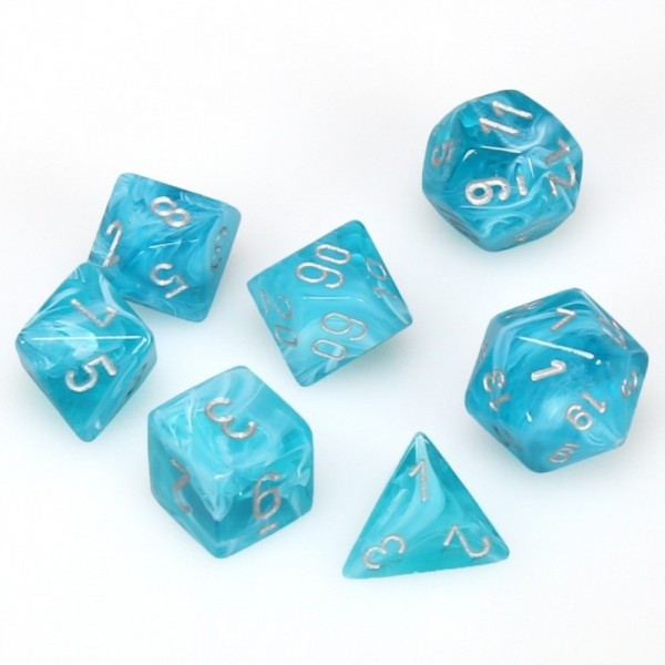 Cirrus: Aqua/Silver Polyhedral 7-Dice Set