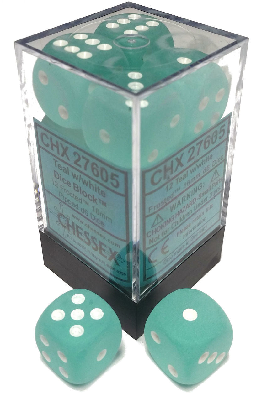 Frosted: Teal/White Block 16mm D6 Dice Block (12)