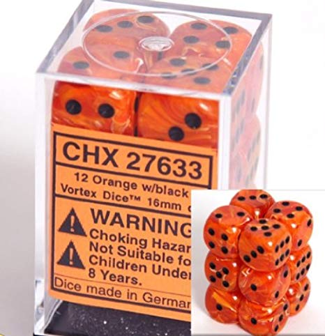 Vortex: Orange/Black 16mm D6 Dice Block (12)