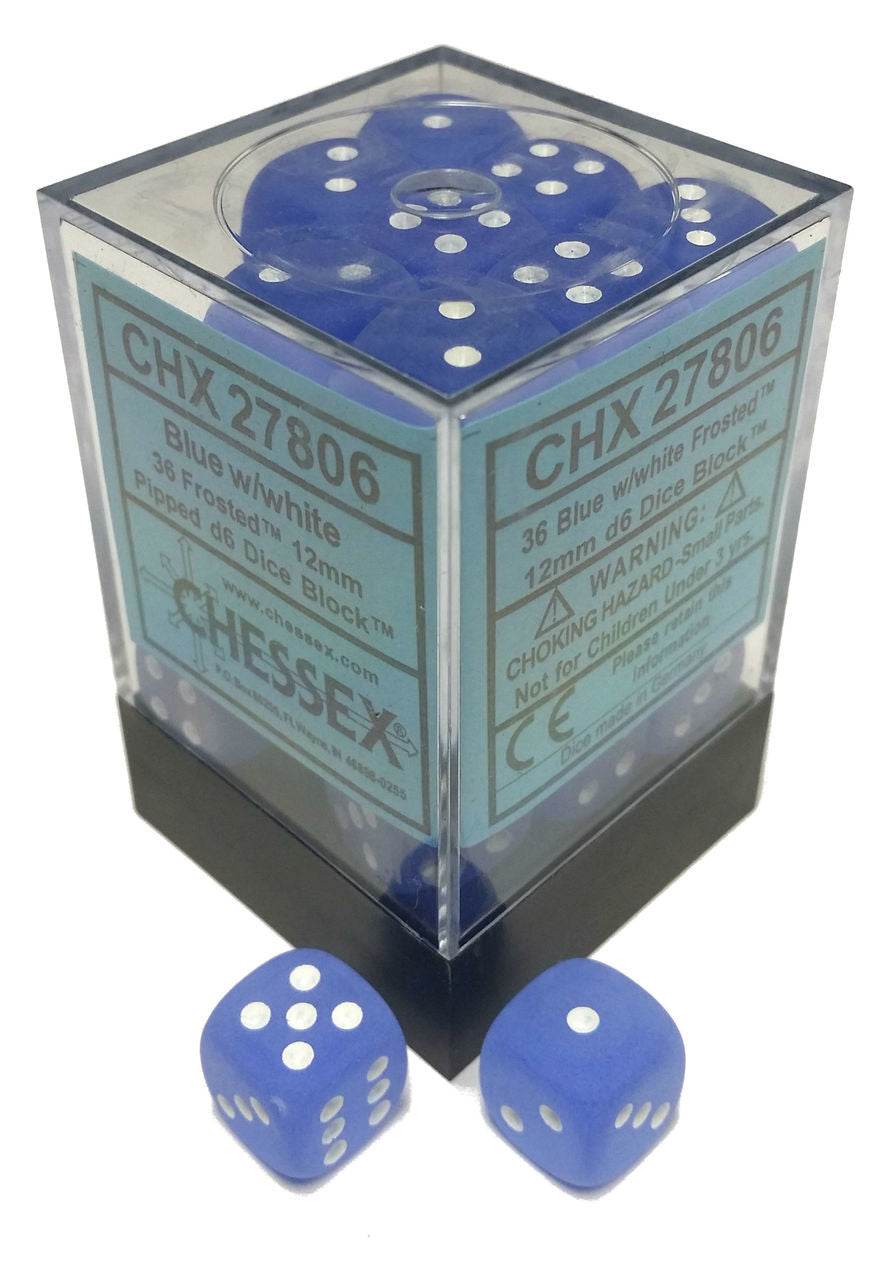 Frosted: Blue/White 12mm D6 Dice Block (36)