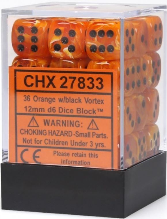 Vortex: Orange/Black 12mm D6 Dice Block (36)